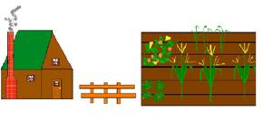 drawing I did on the computer of a log cabin garden  and fence