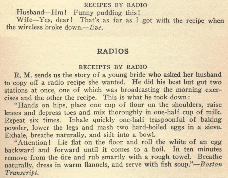 two jokes about getting cooking recipes by radio 